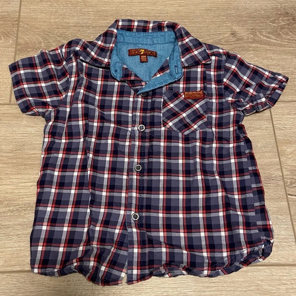 7 For All Mankind 2 piece set plaid short sleeve button shirt and jeans - Picture 4 of 8